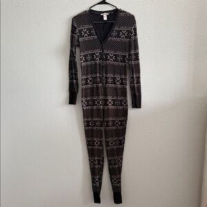 Victoria’s Secret Pajamas Black Fair Isle Thermal Onesie Size Small
